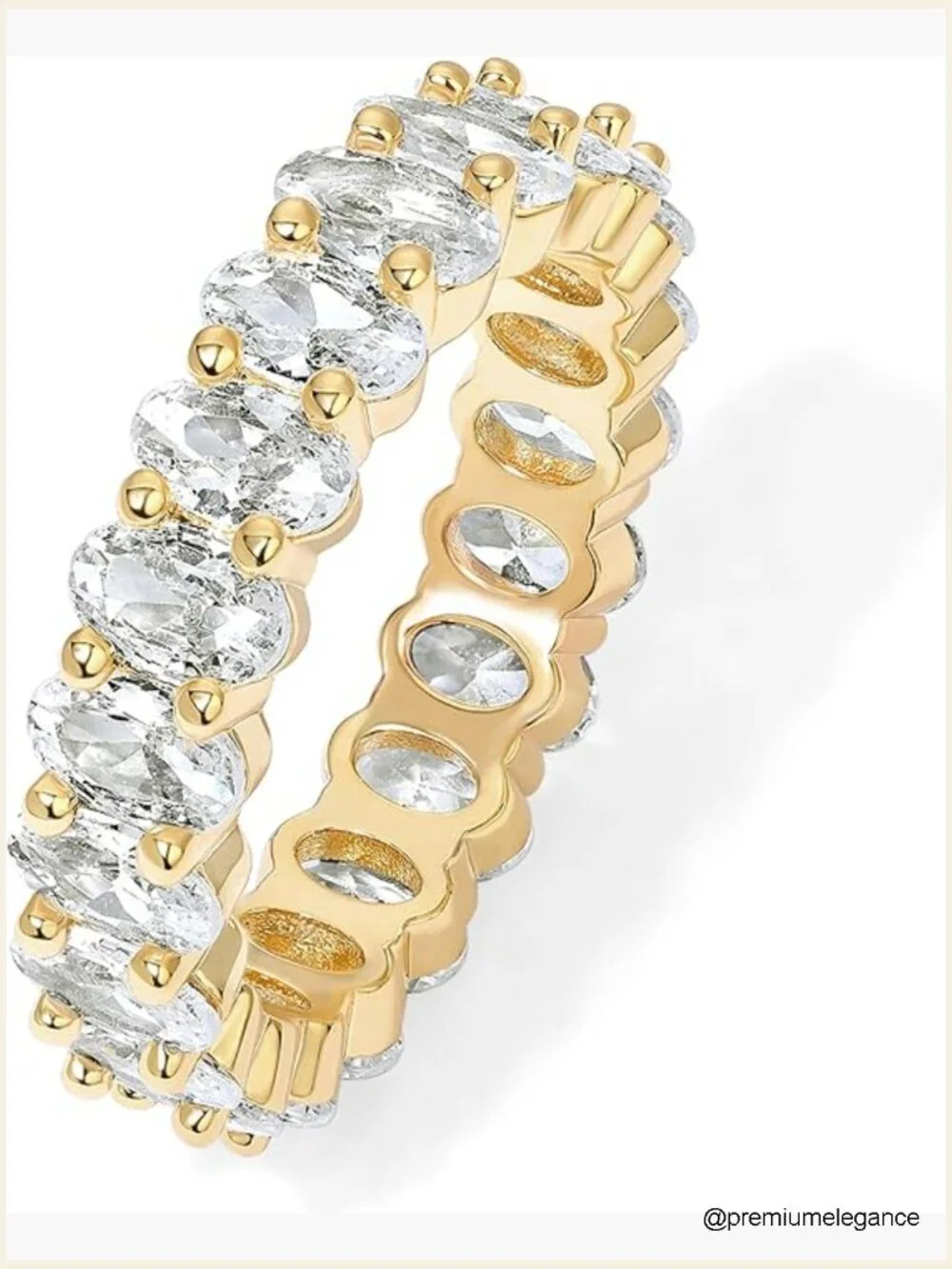Eternity Ring Stackable Wedding Band Oval Cubic Zirconia 5mm 14K Gold Plated